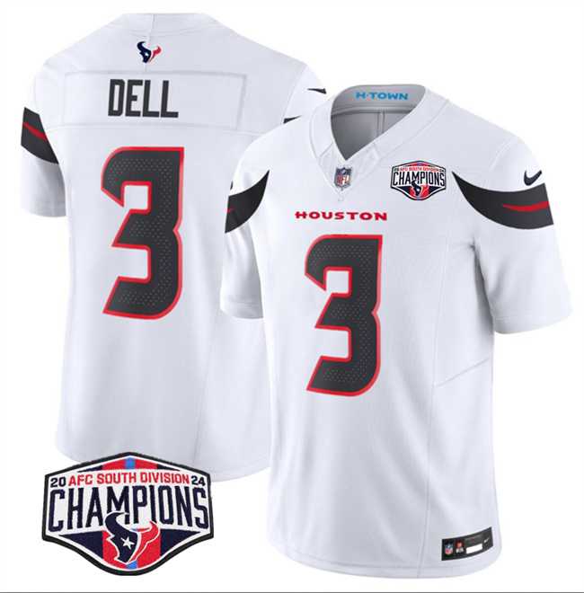 Mens Houston Texans #3 Tank Dell White F.U.S.E. 2024 AFC South Division Champions Vapor Limited Stitched Jersey->houston texans->NFL Jersey